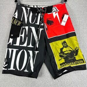 Alliance No Generation Board Shorts Mens 31 Red Black Graphic Swim Trunks